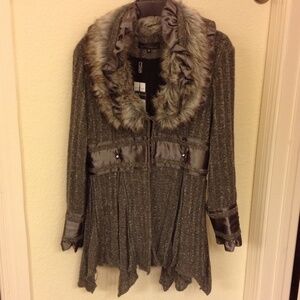 Nicole Sabbattini Grey Whimsical coat with diamanté, ruffle and fake fur…